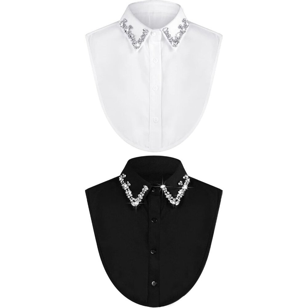 Set of 2 Rhinestone Detachable Collars for Women in Chic Black & White